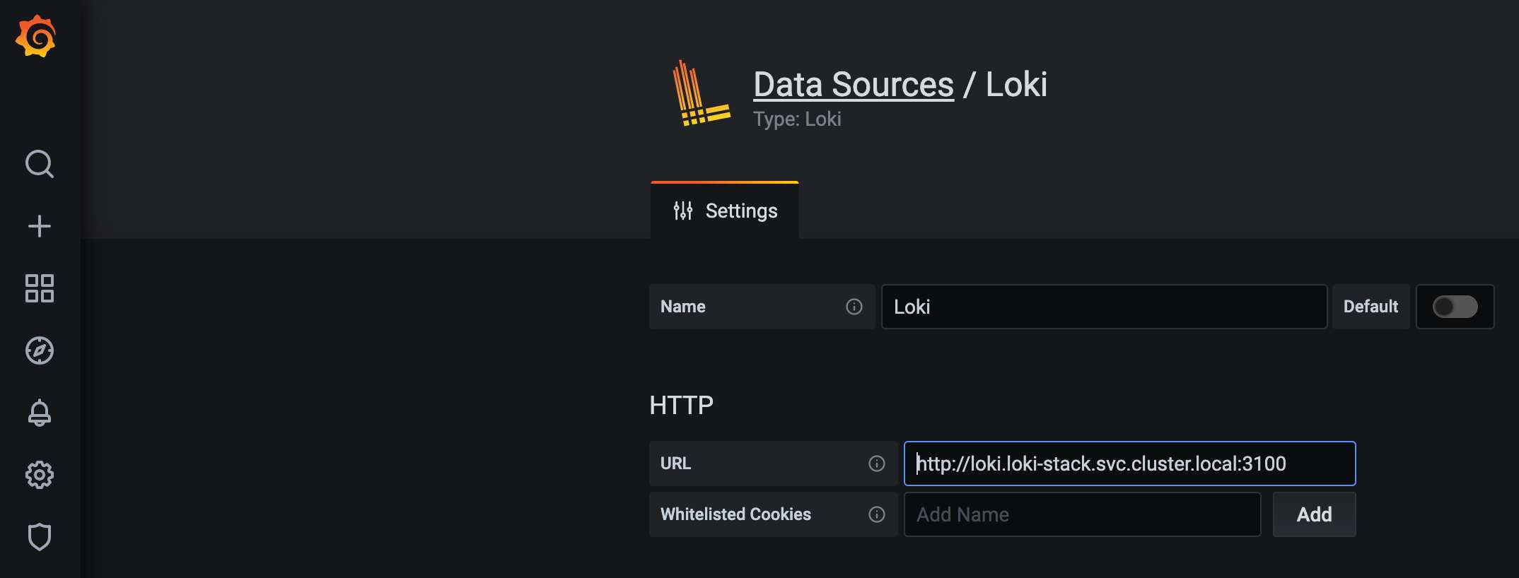 Grafana Loki configuration screen